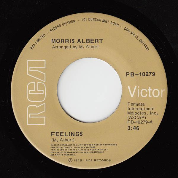

7inch Record MORRIS ALBERT - Feelings PB10279 RCA VICTOR 1974 Canada Pop Used