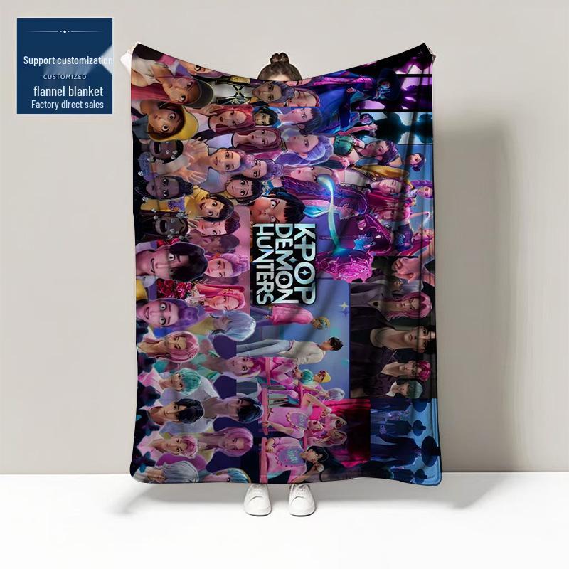 K-POP Demon Hunter Team Flannel Blanket – Custom Pattern Air Conditioning & Leg Cover Blanket