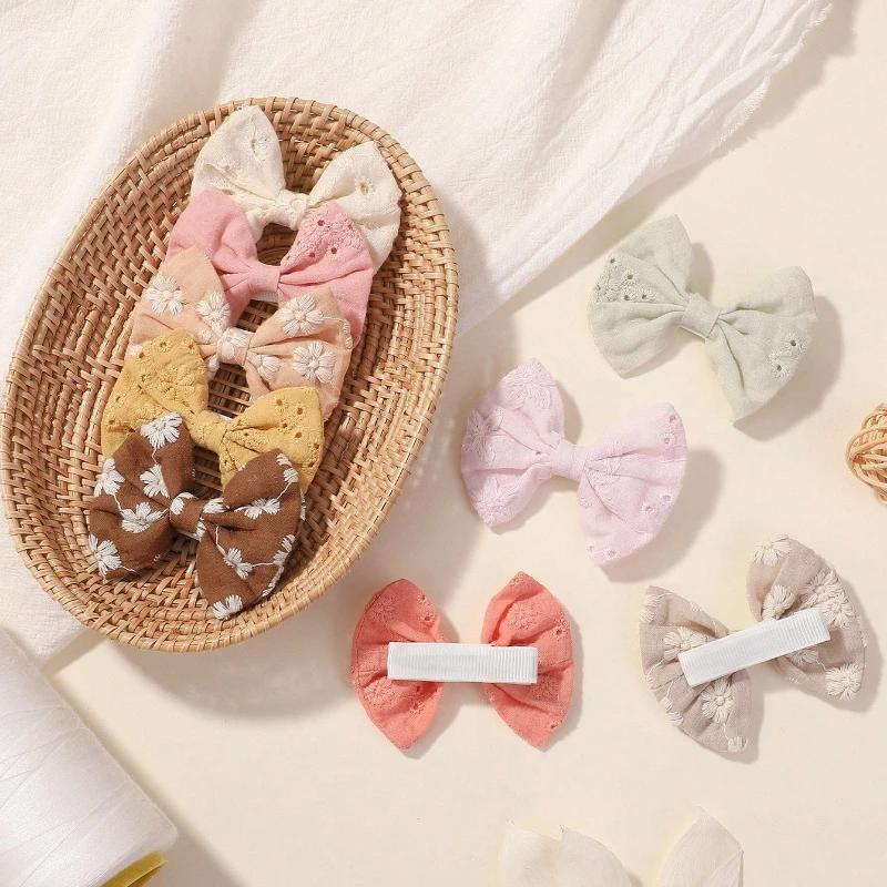 10pcs/set Sweet Flower Print Bowknot Hair Clips for Baby Girls Cute Cotton Bows Hairpins Barrettes Headwear Kid Hair Accessories