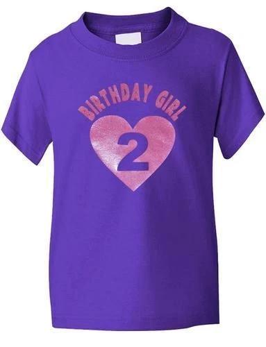 

Birthday Girl Age 2 Two Girls Kids T-Shirt In Glitter Birthday Gift Age 1-13 S