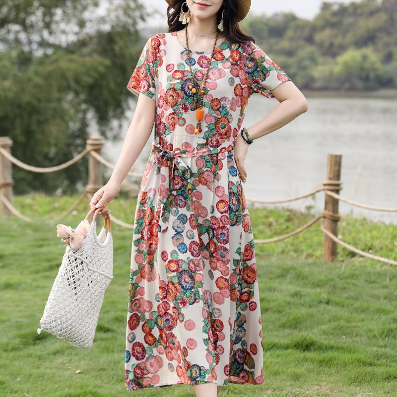 Women's Elegant Dresses Summer Vintage Clothes Casual Short Sleeve Summer Long Dresses