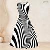 Women Plus Size Two Piece Set Long Sleeve Draped Cardigan Round Neck Sleeveless Tie Waist Flared Dress Black White Printed