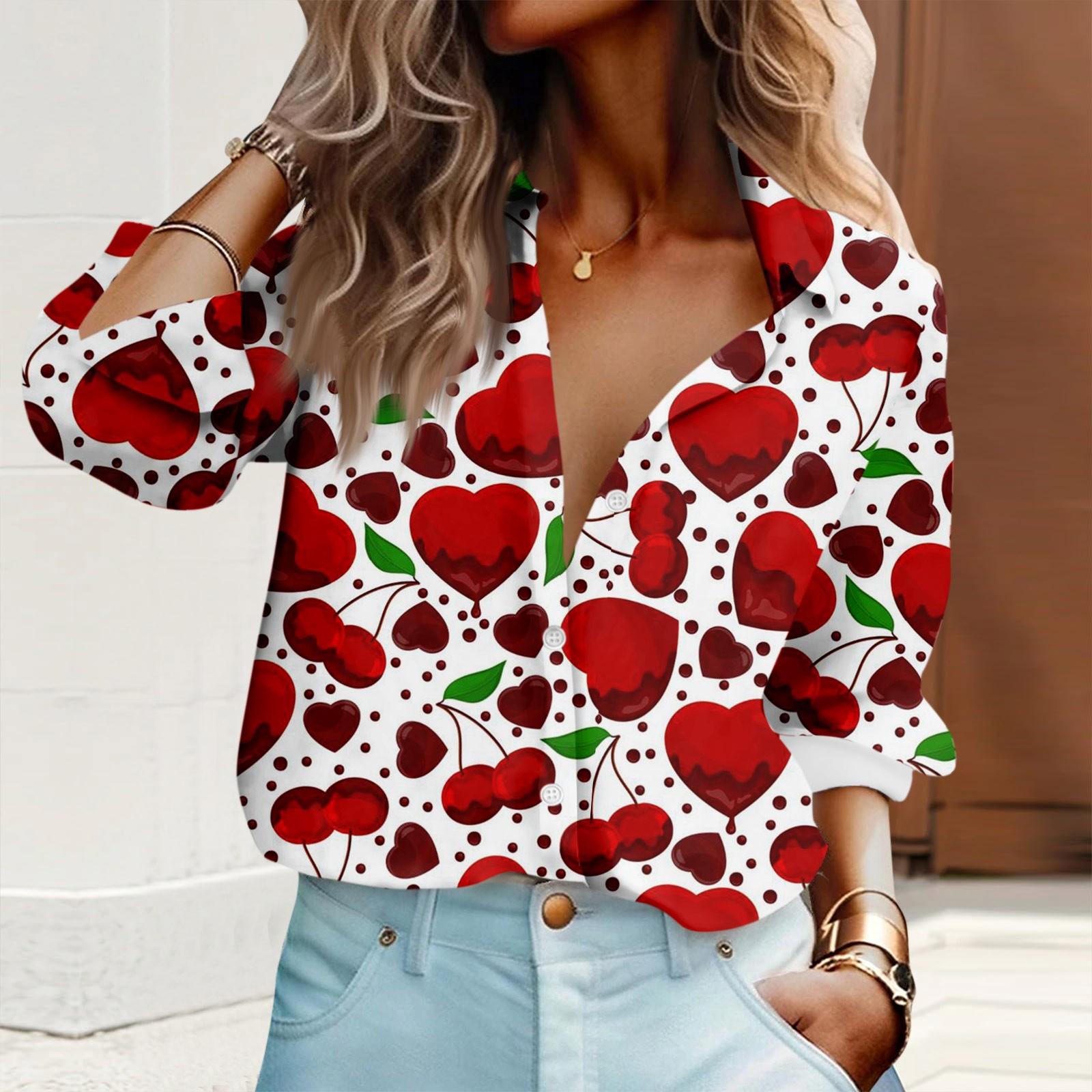

Женская рубашка-блузка с принтом на пуговицах ко Дню Святого Валентина и длинным рукавом, повседневная базовая рубашка с воротником, обычный топ XXXL