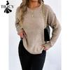 Women's Fashion Casual Fall Winter Solid Color Print Long Sleeve O-Neck Sweaters
