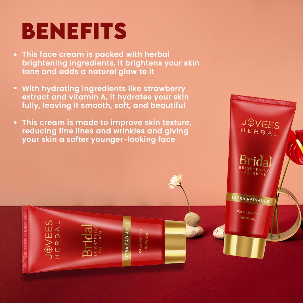 Jovees Herbal Bridal Face Creme 60gm | Natural Glow Daily Moisturizer For Radiance Hydrated Bright Smooth Skin | Ultra Light Cream For All Skin Types