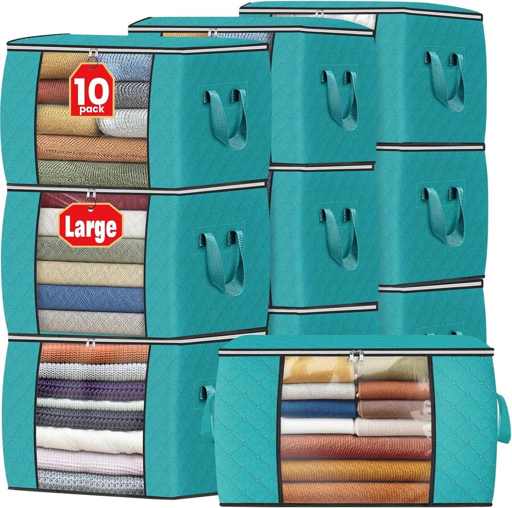 Fab Totes Storage Bags,Clothes Blanket Storage Bins Foldable Closet Organizers with Reinforced Handle for Home Dorm Storage and Organization
