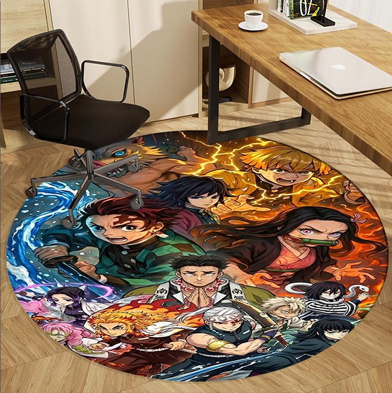 Demon Slayer Pattern Round Rug, Indoor/Outdoor Mat, for Picnic, Gameroom, Bedroom, Office, Living Room, Home Decor Carpet, Birthday Gift