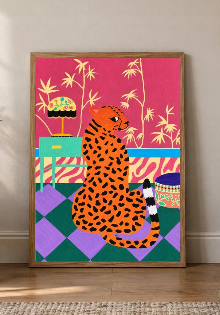 Poster 21X30 Leopard Colorful Retro Cat Eclectic Decoration A4