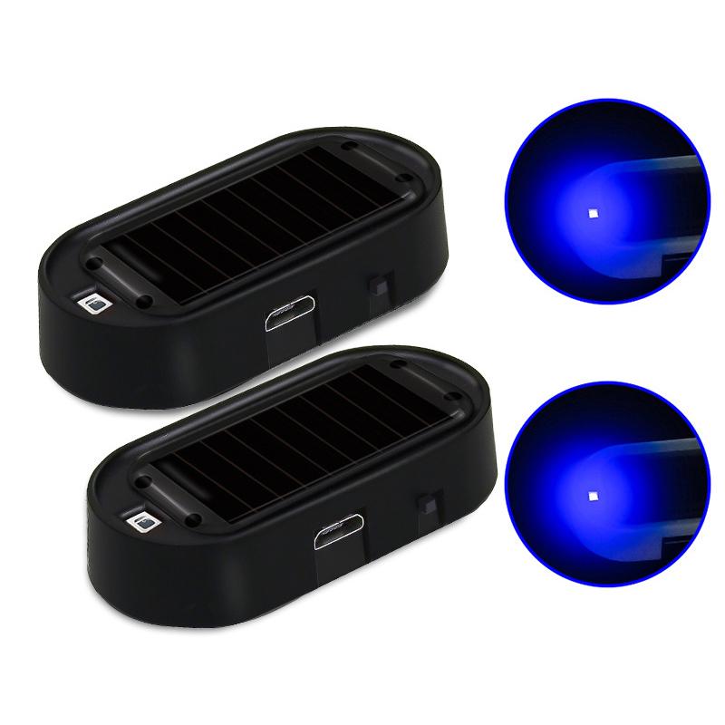 2Pcs LED Solar Powered Fake Security Light Simulated  Car Led Warning Light Wireless Strobe Signal Alarm Anti-Theft Caution Lamp