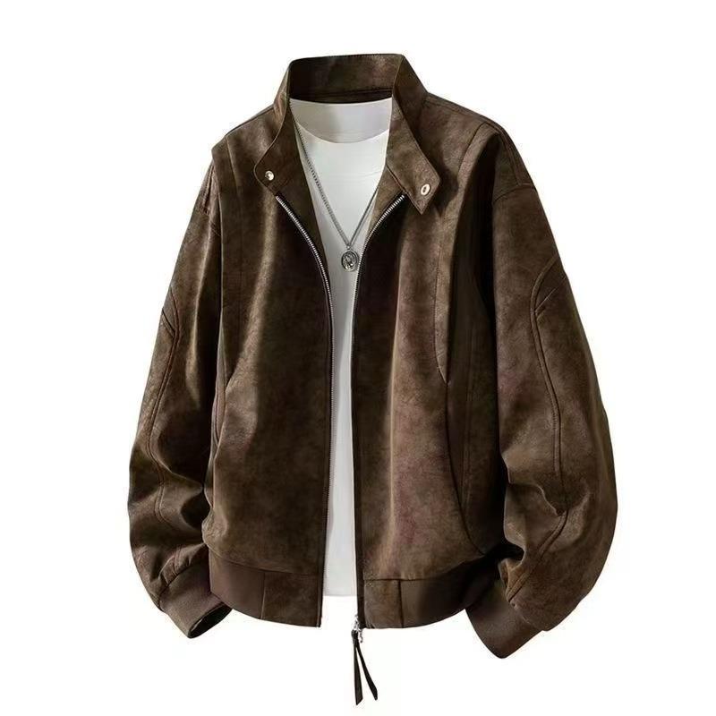 

Ретро куртка из ПУ кожи мужская и женская весенне-осенняя новая американская куртка-мотоциклетка с принтом тай-дай, топ, прямые продажи 3XL коричневый