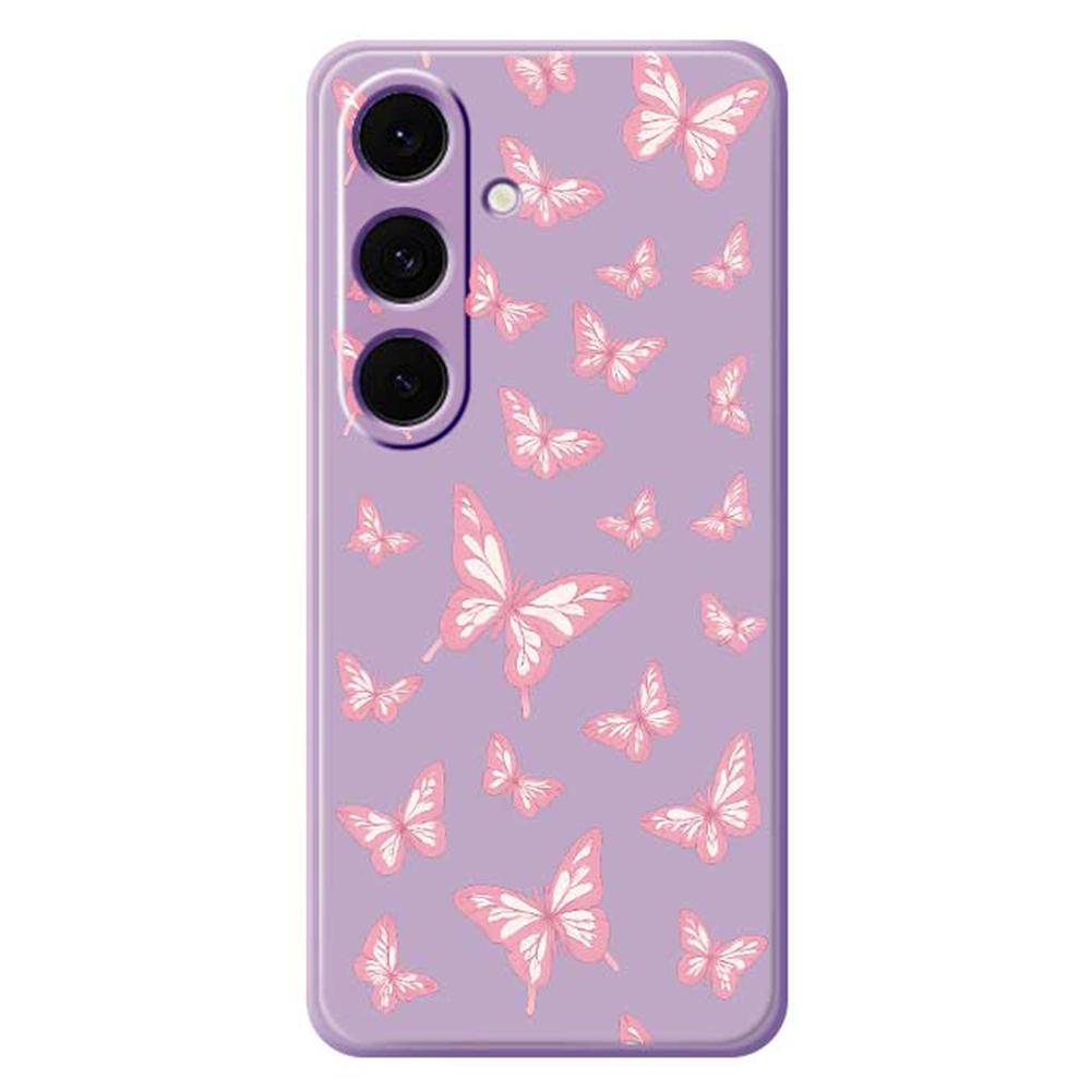 For Samsung Galaxy S24 FE Case Pink Butterflies Pattern Printing Straight Edge TPU Phone Back Cover