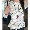 Women's Slim Fit Long Sleeve T-Shirt with White Polka Dot Lace, Round Neck, and Plus Velvet for Autumn/Winter
