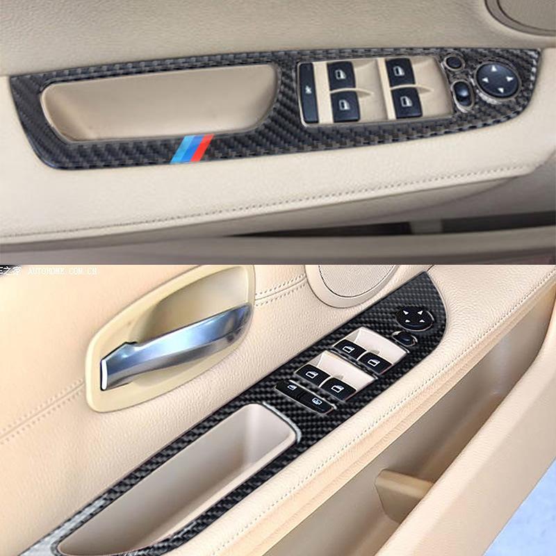 4Pcs Window Lift Switch Panel Cover Stickers Trim For BMW 5 Series E60 E70 E71 520 523 525i 530li 2005-2010 Years 