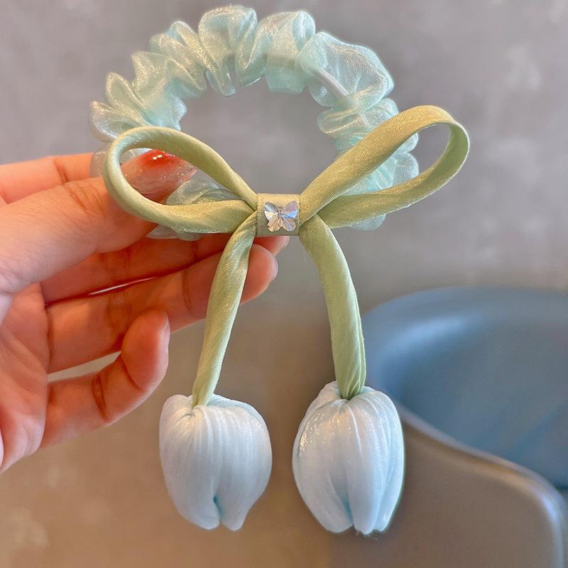 1 Stück Neue Süße Tulpenblume Schleife Mädchen Elastische Haarbänder Kinder Prinzessin Haaraccessoires Kinder Haargummis Baby Kopfschmuck