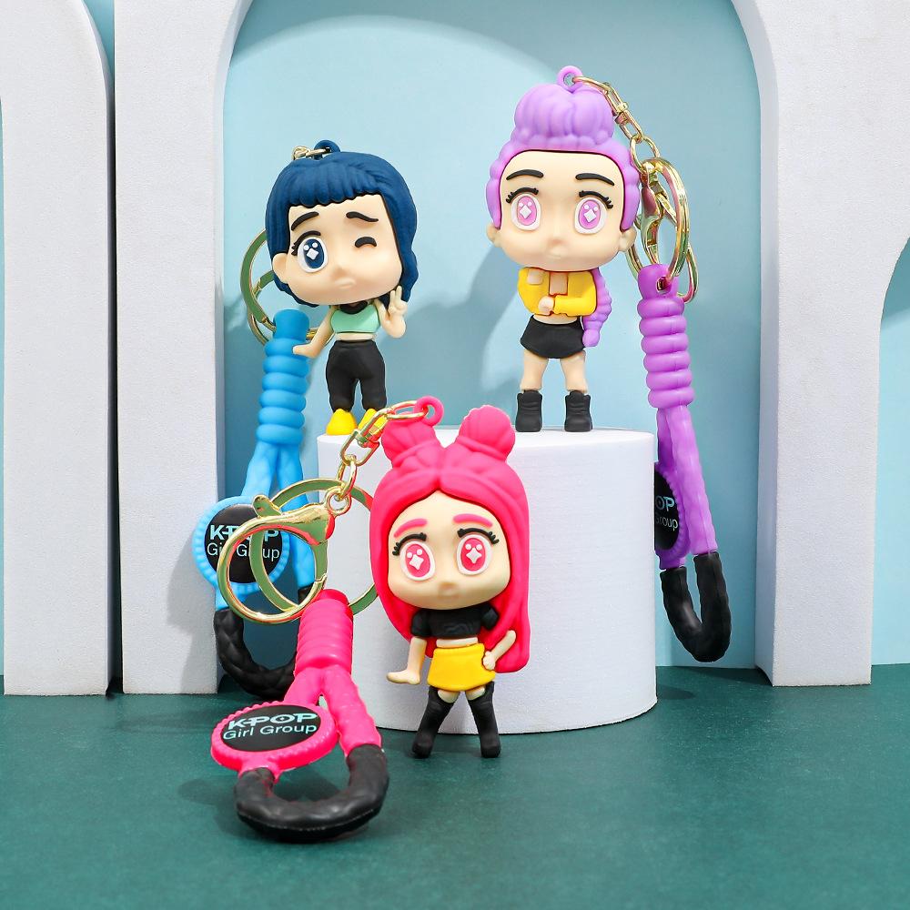 Anime Movie Kpop Demon Hunters Girls Derpy Keychains 3D Stereo Doll Cute Tiger Action Model Toy Collection Gifts