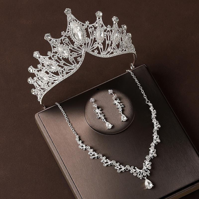 3 szt./zestaw Kryształowa Korona Barokowy Zestaw Biżuterii Akcesoria do Włosów Naszyjnik Kolczyk Urodziny Ślub Cyrkonie Kobiety Dziewczyny