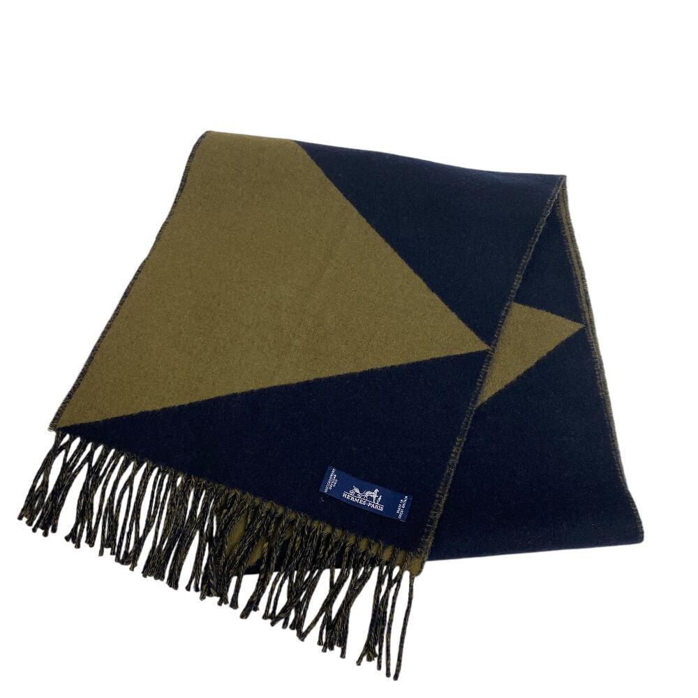 

HERMES fringe cashmere Zigzag Kazak Scarf black cashmere unisex Used