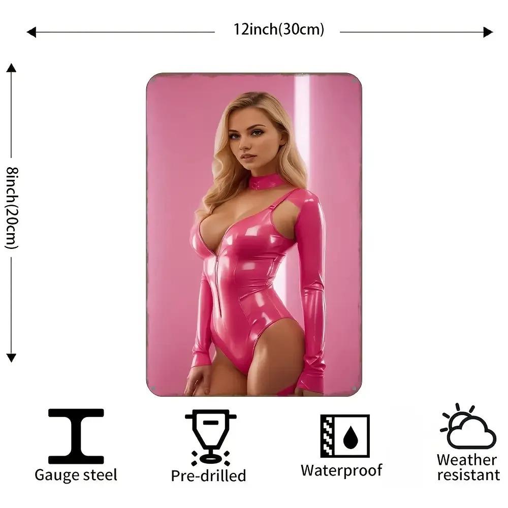 Metall Wanddeko Schild 2D Rund Rosa Barbie Mädchen Sonniges Böhmisches Stil Heimdeko für Schlafzimmer