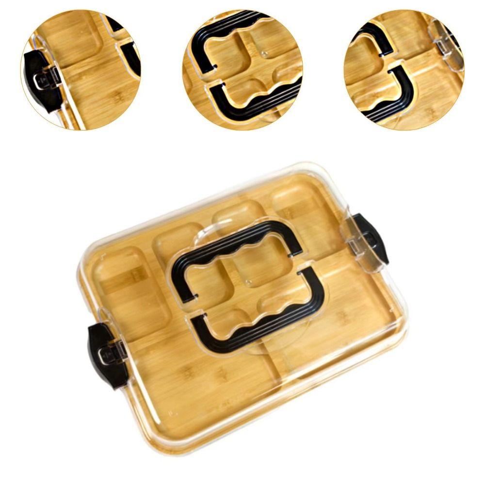 Transparent Bamboo Cheese Board Divided Grid Wooden Cheese Board Durable Serving Platter  Camping