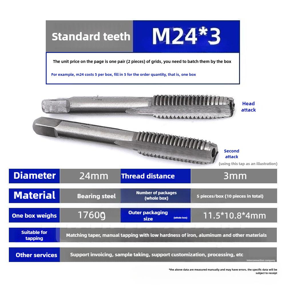 High Speed Steel Thread Tap Set M3-M24 Straight Fluted Hand Taps for DIY Woodworking Machinery