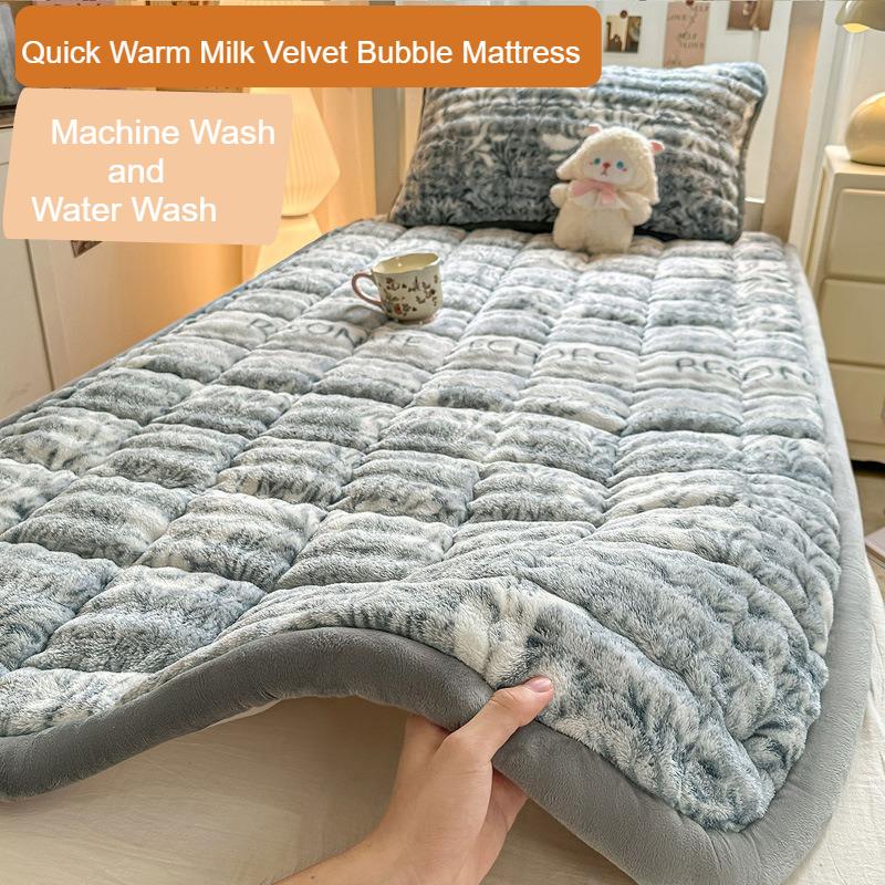 1pc Soft Milk Velvet Bubble Fleece Mattress Designed for Winte Ideal for Students&Seasonal Use Warm Plush Quilted Mattress Cover
