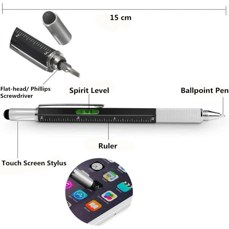 Multifunction Tech-Tool Pen with Ballpoint Pen Touch Screen Stylus Ruler Spirit Level Flat-head and Phillips Screwdriver - Idea