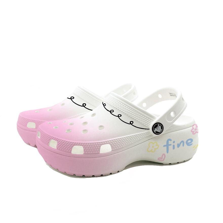 Crocs Classic Platform Clog Mandala Pink Beach Girl Campus Style EVA Niche Hole Shoes Unisex Pink and White