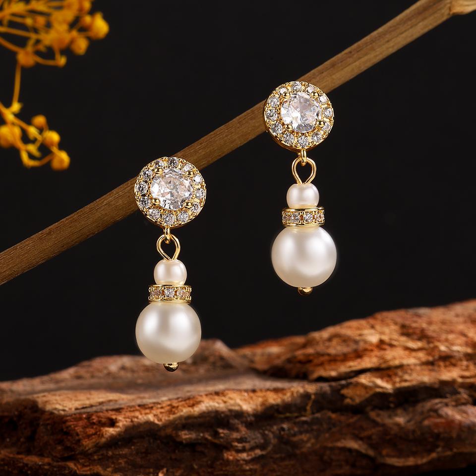 ZAKOL Luxury Round Buling AAA Clear Zircon Imitation Zircon Dangle Earrings Elegant Engagement Wdding Zircon