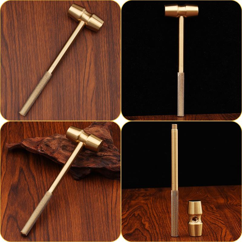 Solid brass mini hammer multi-functional creative walnut hammer two ends round small copper hammer one-shot home ornament