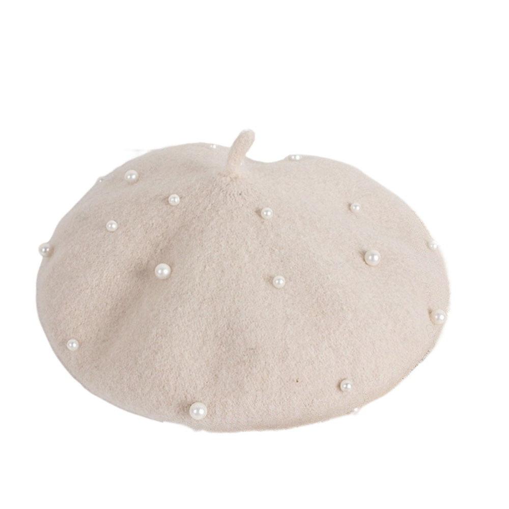 Solid Color Children's Beret Pearl Painter Hat Fashion Baby Wool Hat Kid