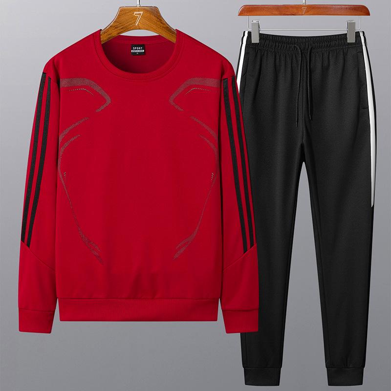 Sports Men's Long Sleeve Pullover Round Neck Sweater Three Bar Casual Suit