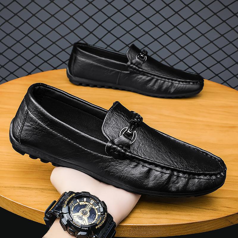 

Summer business dress British casual black leather shoes sports driving beanie shoes trendy shoes 39 standard sports code чёрный