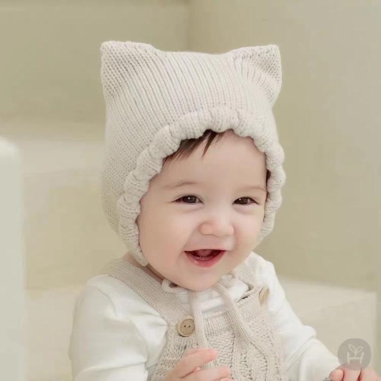 Baby Cat Ear Wool Knit Hat for Spring & Autumn – Soft, Warm Earflap Design for Infants and Toddlers