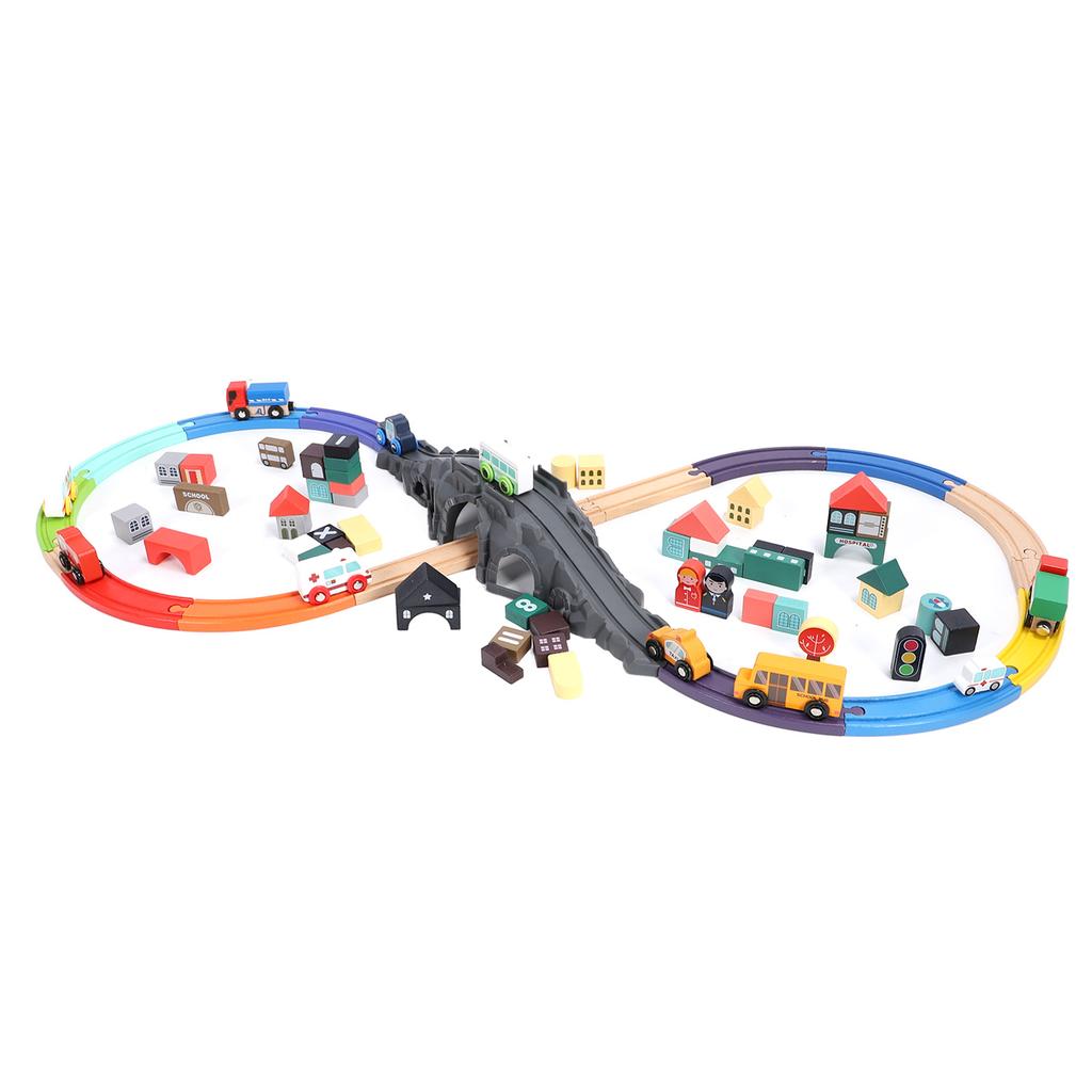 126pcs Wooden Block Track Set Educational Safe Interactive Toy Wood Train Track Set for Child