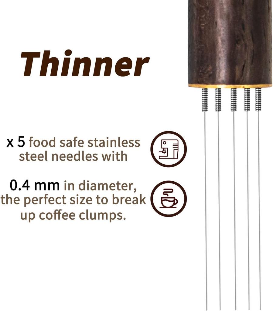 Espresso Coffee Stirrer 5 Needles 0.4mm Espresso Distribution Tools, Natural Wood Handle and Stand (Walnut)
