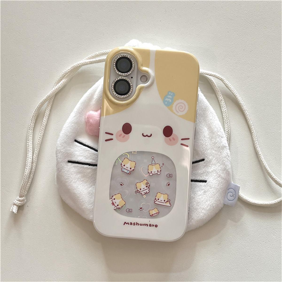

Korean Cute Cartoon Cat Phone Case For iPhone 16 Pro 15 14 Pro Max Cover with Chain Strap Lovely Protective Cases Capa For iPhone 16Pro