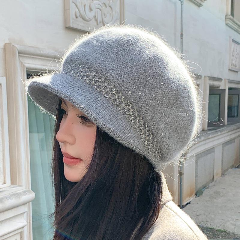 

Шерстяная шапка женская осенне-зимняя теплая вязаная шапка защита от холода шапка для ушей кроличий пух в шляпе для пожилых людей one size