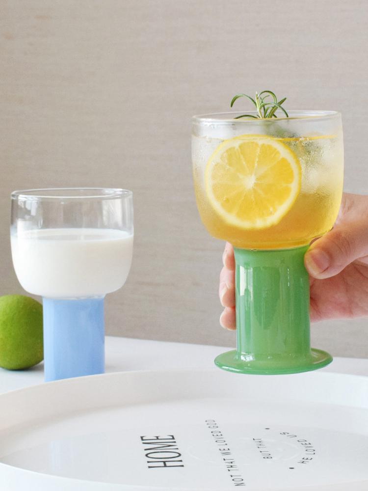 Cute Colored Glass Mug Transparent GLass Cups Cocktail Brandy Wine Glass Domestic Coffee Milk Juice Glasses