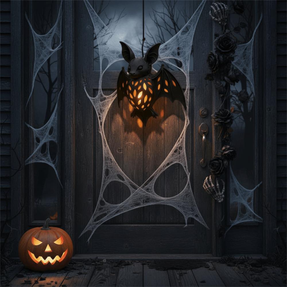 2PCS Openwork Bat Decorative Hanging Lamp Plastic Bat Chandelier Halloween