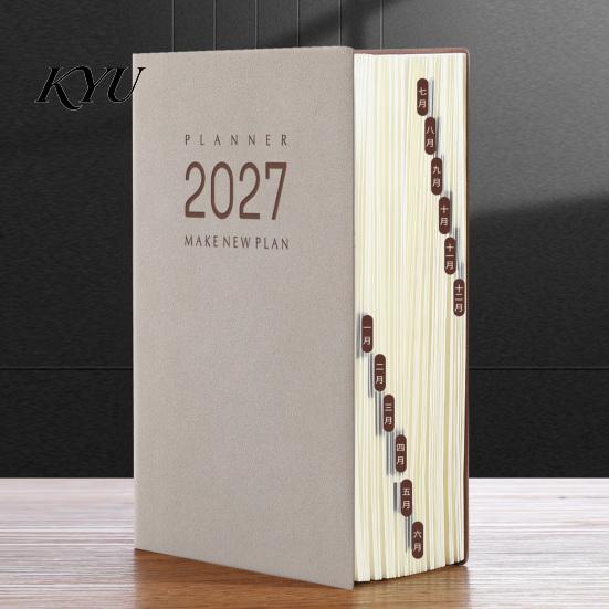 Organizzatore Programma Annuale Completo 2027 Agenda Giornaliera Mensile, Copertina con Texture Pelle di Pecora Vintage, Quaderno Taccuino con Carta Spessa per Ufficio