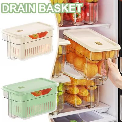 Multifunktionale Aufbewahrungsbox Kühlschrank Frischhalteboxen für Gemüse und Obst mit Griff Tragbarer Abtropfkorb Versiegelte Getreideaufbewahrungsbehälter