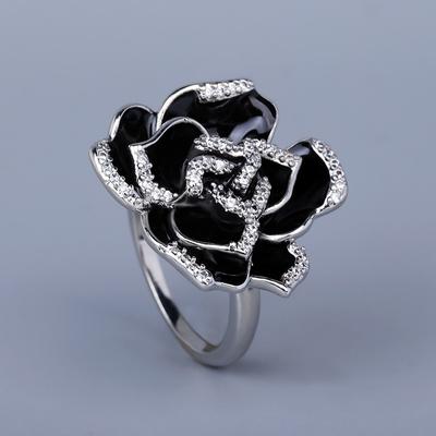Elegant  Ring for Women's Unique Black Flower Ring Handmade Enamel Jewelry Fashion Party Engagement Jewelry
