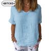 Women's Fashion Casual Solid Color Print Short Sleeve V Neck Blouses & Shirts