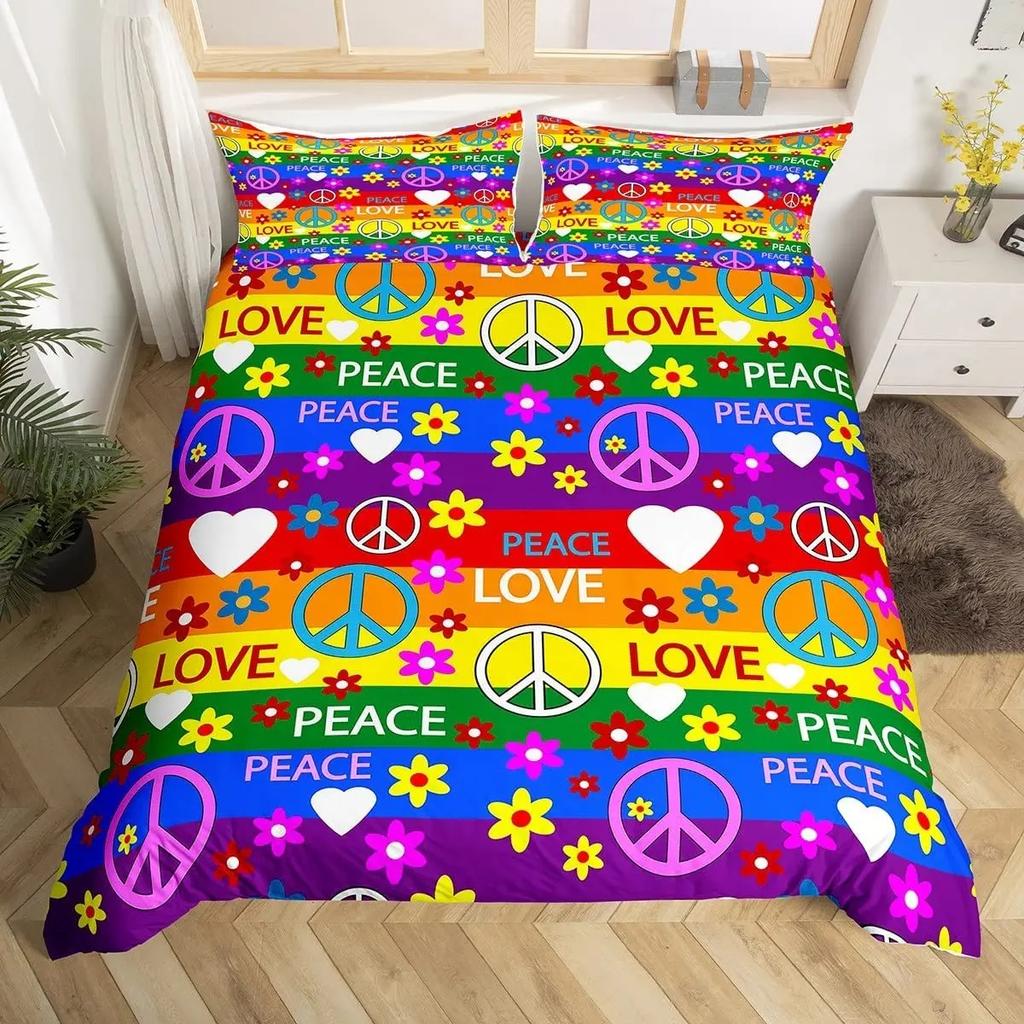 Rainbow Duvet Cover Kawaii Tropical Fruits Bedding Set Pineapple Lemon Doughnut Orange Strawberry Comforter Quilt Cover Set