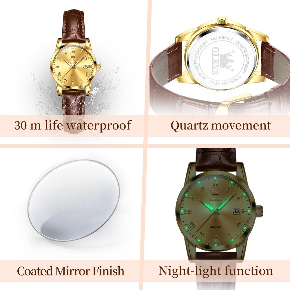 OLEVS 5892 Woman's Watch Date Quartz Movement Watch For Women Leather Strap Waterproof Ladies Clock Fashion Elegant Reloj