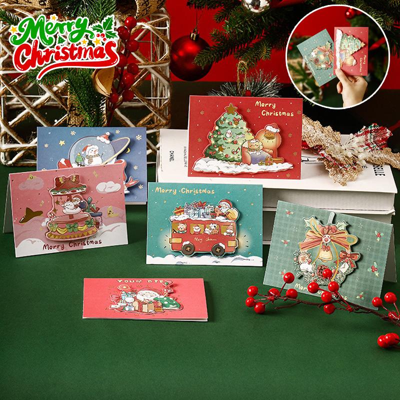 Folding Merry Christmas Santa Cards Best Wishes Greeting Card Xmas Gift for New Year Blessing Thank You Postcard
