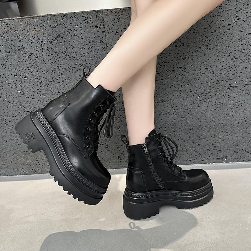 Martin boots women's spring new academic style casual versatile short boots small thick-soled heightening women's boots