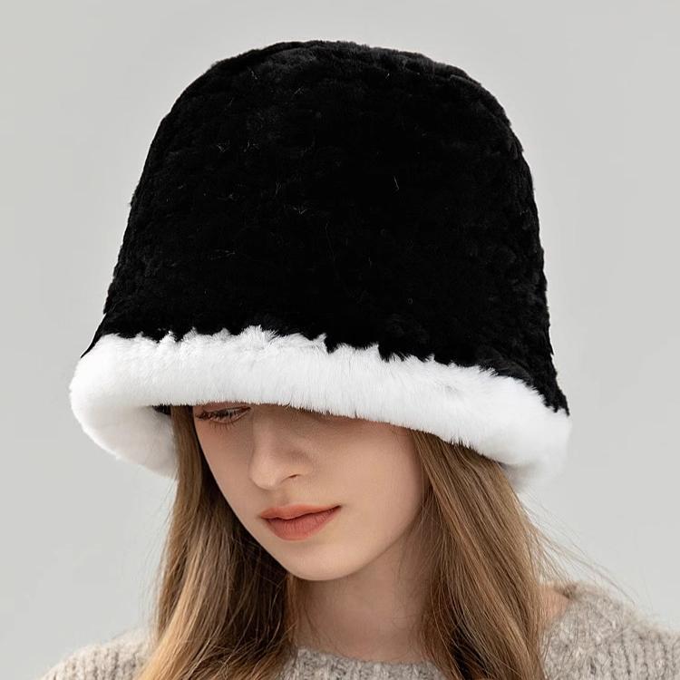 Autumn and Winter New Rex Rabbit Hair Top Hat Women's Casual Versatile Small Fragrant Fur Hat Warm Bucket Hat Shows Small Face