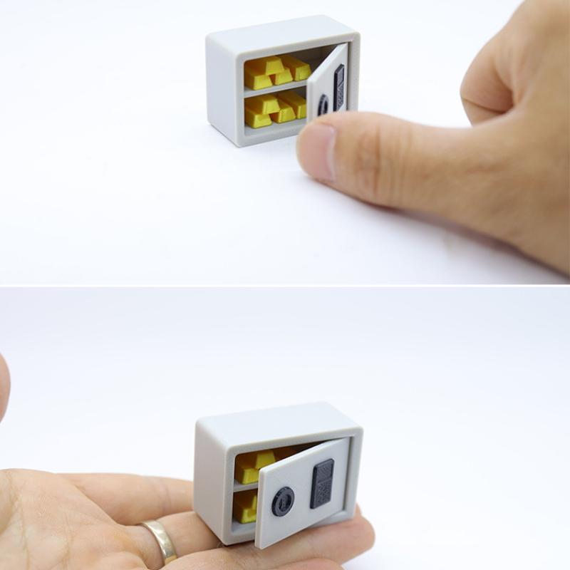 1 Set 1/12 Scale Dollhouse Gold Bar Safe Mini Model Simulation Miniature Password Safe Storage Cabinet Home Scene Decoration
