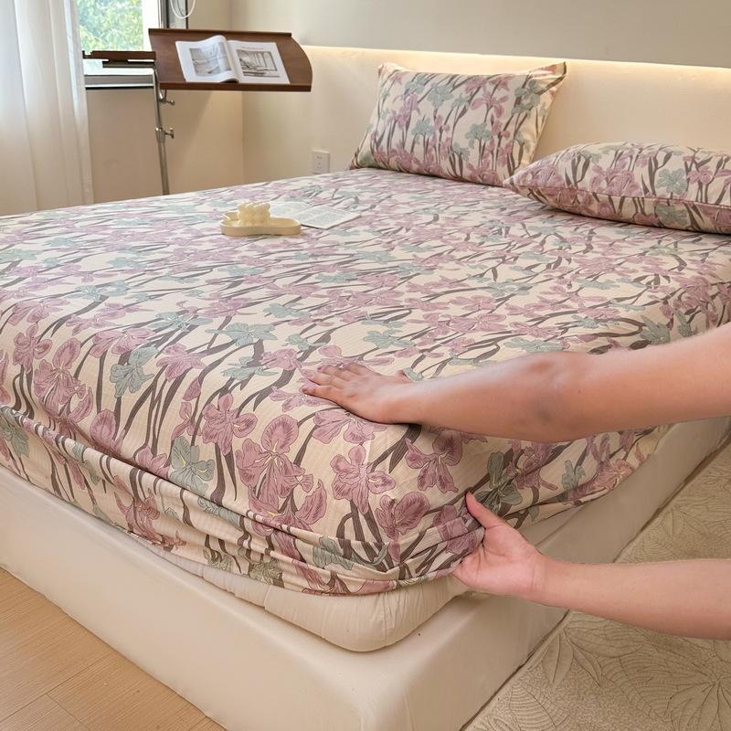 Простыня с эластичным мытым хлопковым голубым цветочным принтом — фото 23